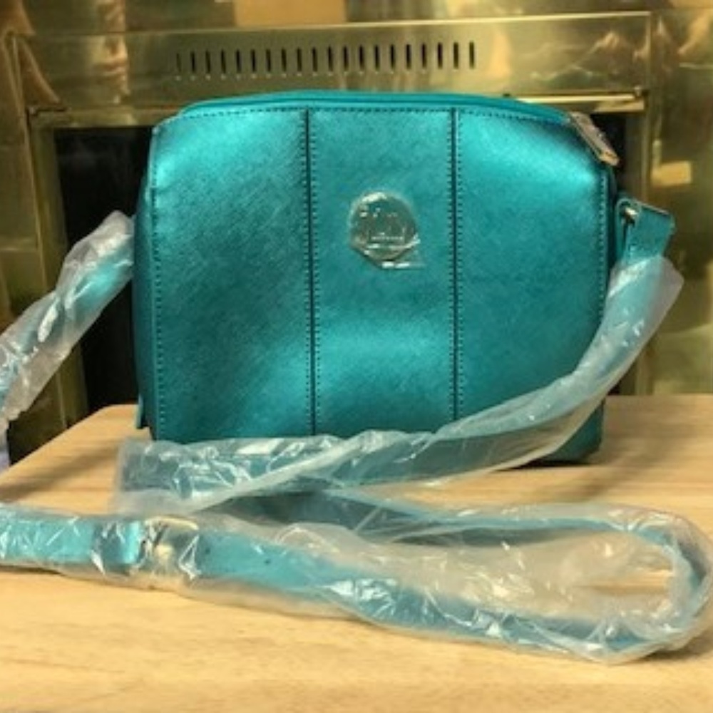 Joy Mangano Teal Metallic E*Lite Leather Crossbody